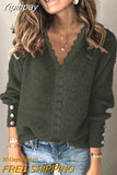 Yipinpay autumn and winter new lace V-neck coat head sweater ladies loose long sleeve solid color sweater pullover tops