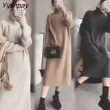 Yipinpay Winter High Collar With Loose Thickened Long Sweater Dress Women