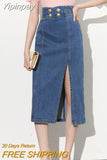 Yipinpay Skirts For Women Fashion 2024 New Y2k High Waist Blue Denim Skirt Female Casual Vintage Straight A-line Pencil Jeans Skirt