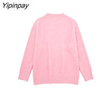 Yipinpay Fashion Solid Pink Knitted Sweater 2023 Spring Autumn Long Sleeve O-neck Pullover Tops Oversize Soft Casual Streetwear