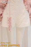 Yipinpay Sets Korean Lace Up Pink Chiffon Shirt Spring Summer 2 Piece Outfit Sets Flower Top Tassel Shorts Wide Leg Short Pants
