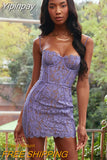 Yipinpay Quality Women Summer Dress 2023 New Arrivals Purple Bodycon Party Dress Lace Vintage Dress Cleberity Evening Club Dress