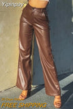 Yipinpay Vintage 90s PU Leather Straight-Leg Trousers Women High Waist Loose Long Pants Autumn Spring Casual Bottoms 2023 New