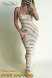 Yipinpay Summer Stone Strappy Crochet Knitted Long Dress Women Sexy See Through Beach Sundress Femme Sleeveless Party Vestidos