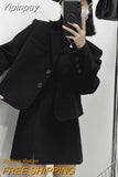 Yipinpay New Brown Skirt Set Women Fashion Cropped Woolen Blazers + Mini Skirts Vintage Two Piece Suits Woman's Clothing