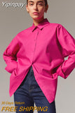 Yipinpay Long Sleeves Soild Stylish Women's Blouses Spring Summer 2023 Lapel Chic Shirts Bright Office Ladies All-Match Tops