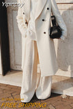 Yipinpay Blends Winter Coat For Women Lapel Double-Breasted Office Lady Long Jackets Windbreaker 2023 Casual Female Coats White