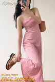 Yipinpay The Shoulder Sleeveless Sexy Blue Floral Dress Women Summer Spaghetti Strap Pink Print Robe Femme Slim Fit Chiffon Vestidos