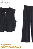 Yipinpay TRAF Pant Sets 2023 Summer Two Piece Set for Women Chic and Elegant Trouser Sets Pants + Women's Vest New in Matching