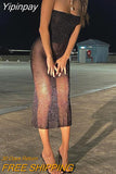 Yipinpay Fashion Womens Mesh Long Dress Shiny Sequin Long Sleeve Back Split Evening Party Dress Skin Friendly Hot Sale S-XL
