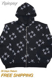 Yipinpay Printed Y2k Zip Up Hoodie Women and Men Vintage Casual Star Printed Loose Long Sleeve Hoodie Cardigan Hip Hop Streetwear