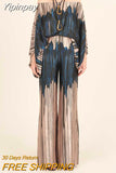 Yipinpay Loose Two Piece Set For Women Outfits 2023 Lanten Sleeve Off Shoulder Blouse Wide Leg Pants Elegant Sets Office Lady Suit