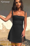 Yipinpay Spaghetti Strap Satin Birthday Party Dresses Women Sleeveless White A Line Dress Mini Holiday Summer Dresses 2023