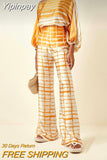 Yipinpay Loose Two Piece Set For Women Outfits 2023 Lanten Sleeve Off Shoulder Blouse Wide Leg Pants Elegant Sets Office Lady Suit