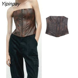 Yipinpay Fashion Ladies Faux Leather Corset Wrap Chest Tops Casual Backless Sleeveless Sexy Summer Causal Slim Sling Tops