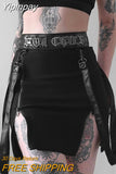 Yipinpay Y2k Women's Sexy Skirt Black Slim Fit Grunge High Slit A-Line Emo Party Dress Double Zip Pack Hip Slit Skirt