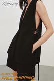 Yipinpay long waistcoat Women Elegant suit West Spring Sleeveless jackets Upper garments Office Dame Slender vest 2023 new