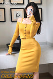 Yipinpay Solid Matching Sets Slim Purple Strap Wrap Hip Knitted Dress Mini Slim O Neck Long Sleeve Knitted Cardigan Thin Sweaters