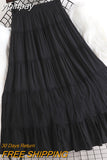 yipinpay 2023 Summer Long Skirt Women Simple Casual Lace Patchwork Pleated High Waist Midi Skirts A-line Swing Faldas Jupe Pink