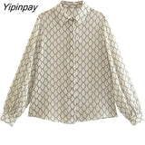 Yipinpay Women Summer Fashion Geometric Skirts Sets With Belt 2023 Female Elegant Single Breasted Shirts Mid-Calf A-Line kirts