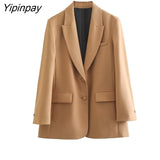 Yipinpay New Women Elegant Blazer Suit Sets 2023 Autumn Winter 2Pcs Single Breasted Office Outfits Zipper Long Trousers Outwear