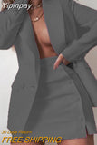 Yipinpay Women 2 Piece Set Fashion Streetwear Long Sleeve Blazer Jacket Sets + Skirt Slim Suit Elegant Office Lady Casual Coat Suits