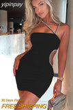 yipinpay Dress Cut Out Dress Sexy Backless Party Dresses Women Solid Halter Dress Bodycon Mini Dress Summer Evening Club Outfits