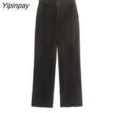 Yipinpay Simple Women Autumn Velvet Blazer Jackets Pants Set 2023 Office Single Button Coat Female Oversize Clothes Outerwear
