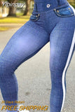 Yipinpay women fashion 2023 new fashion casual Denim Look Print High Waist Tummy Control Butt Lift Leggings women's tbottom Sporty