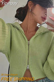 Yipinpay Lapel Double Zipper Cardigan Candy Sueters Mujer Pull Jumpers Y2k Clothes Oversized 2023 Sweaters for Women Black Fall Lazy