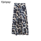 Yipinpay 2023 Fashion Women Tie-Dye Printed Skirts Sets Summer Turn Down Collar Shirts Top Side Mid-Calf Casual Skirts