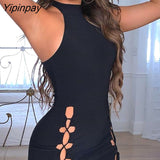 Yipinpay Hollow Out Lace-Up Sleeveless Bodycon Dress Sexy Dress Women Dress
