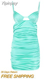 Yipinpay Quality Crystal Satin Bodycon Dress Summer Sexy Backless Dress Mini Ruched Beading Dress Birthday Prom Event Party Dress
