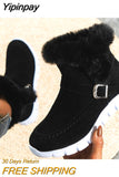 Yipinpay Women Fur Warm Chelsea Snow Boots Casual Shoes New Short Plush Suede Ankle Boots Flats Gladiator Sport Ladies Botas Mujer
