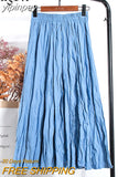 yipinpay High Waist Women's Skirt Solid Color Streetwear Leisure Simple Harajuku Pleated Midi Skirts White Faldas Mujer Saias