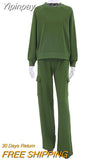Yipinpay Fashion 2023 Pocket Cargo Pants Sets Green Two Piece Sets Women Street Outifits Pullover And Pants Women Tracksuits