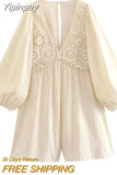 Yipinpay 2023 Woman Short Playsuit Crochet Summer Woman Jumpsuit Fashion Puff Long Sleeve Female Jumpsuit Loose Combinations