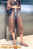 Yipinpay Summer Mid-length Women's Shirts and Blouses Fashion Sunscreen Clothing Thin Cardigan Chiffon Beach Top Oversized Shirts