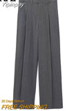 Yipinpay Striped Wide Leg Pants Women High Waist Baggy Pants Female Suit Autumn Winter Fashion Streetwear Office Woman Trousers