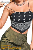 Yipinpay Women's Sexy Cami Tank Top, Casual Paisley Print Sleeveless Backless Bandana Camisole