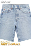 Yipinpay Blue Denim Shorts Women Mid-Rise Bermuda Shorts Woman Fashion Frayed Women's Jeans Shorts Casual Streetwear Summer Shorts