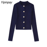 Yipinpay Women Solid Knitted Sets Single Breasted Tops+Mid-Calf Sheath Skirts Sets 2023 Elegant Long Sleeve Casual Sweater