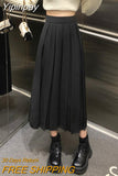 Yipinpay Long Pleated Skirt Women Vintage Korean Fashion Solid High Waist A-line Midi Skirt School Girl Elegant Casual Autumn