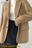 yipinpay Women's Woolen Overcoat Cashmere Jackets Autumn Winter Baggy Thickening Warm Female Pure Manual Senior Brand TOPs Blazer Coat