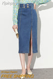 Yipinpay Skirts For Women Fashion 2024 New Y2k High Waist Blue Denim Skirt Female Casual Vintage Straight A-line Pencil Jeans Skirt