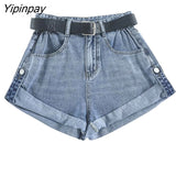 Yipinpay High Waist Retro Wide Leg Denim Shorts Women 2023 Summer New Loose Curling Short Feminino