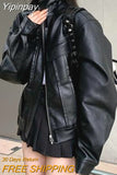 Yipinpay Punk Black Leather Jacket Women Winter Warm Thick Zipper Moto Biker Leather Jacket Casual High Street Leather Coat