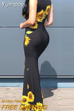 Yipinpay Dresses Women Plunge Sunflower Print High Slit Party Skinny Dress Sexy Party Evening Dress Fashion 2023 Summer Casual