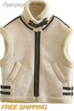 Yipinpay TRAF 2023 Winter Women's Vest Fur Coats Female Chic Sleeveless Warm Heavy Waistcoat Coat Ladies Vest Jackets Outerwear