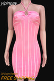 yipinpay Wrap Short Knitted Y2K Halter Sexy Backless Dresses For Women 2023 Summer Holiday Party Fashion Bodycon Dress Robes